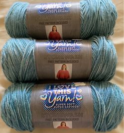 3 I Love This Yarn print Mint Lace crochet knit