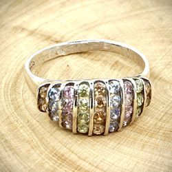 925 Sterling Silver Color Stones Ring