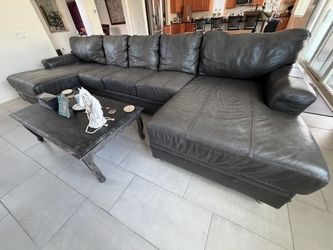 Dark Gray-brown leather Sectional Sofa with Chaise