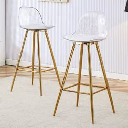 Bar Stools Set Of 2, Counter Height Barstools with Back, Modern Acrylic White Clear Back And PU Leather Kitchen Chairs with Metal Legs