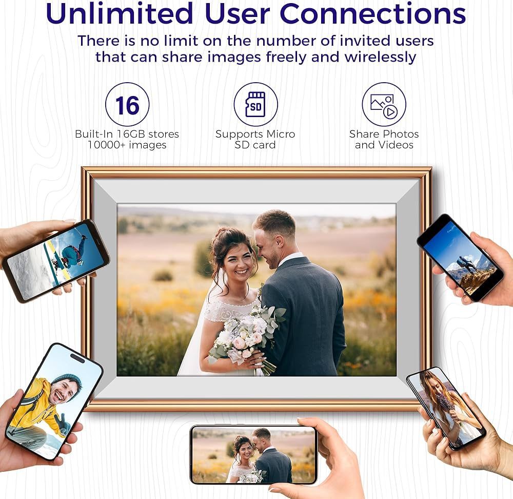 FRAMEO Digital Picture Frame - 10.1 Inch WiFi Digital Photo Frame with 16GB Storage, 1280x800 IPS Touch Screen, Auto-Rotate, Wall Mountable - Vi
