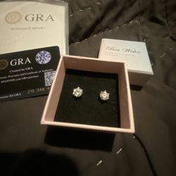 2ct (1ct each) Round Cut Moissanite Stud Earrings 925 Sterling Silver With Certificate.