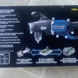 HERCULES  20V  Brushless 1/2” Cordless  Heavy Duty Variable Speed Right Angle Drill 