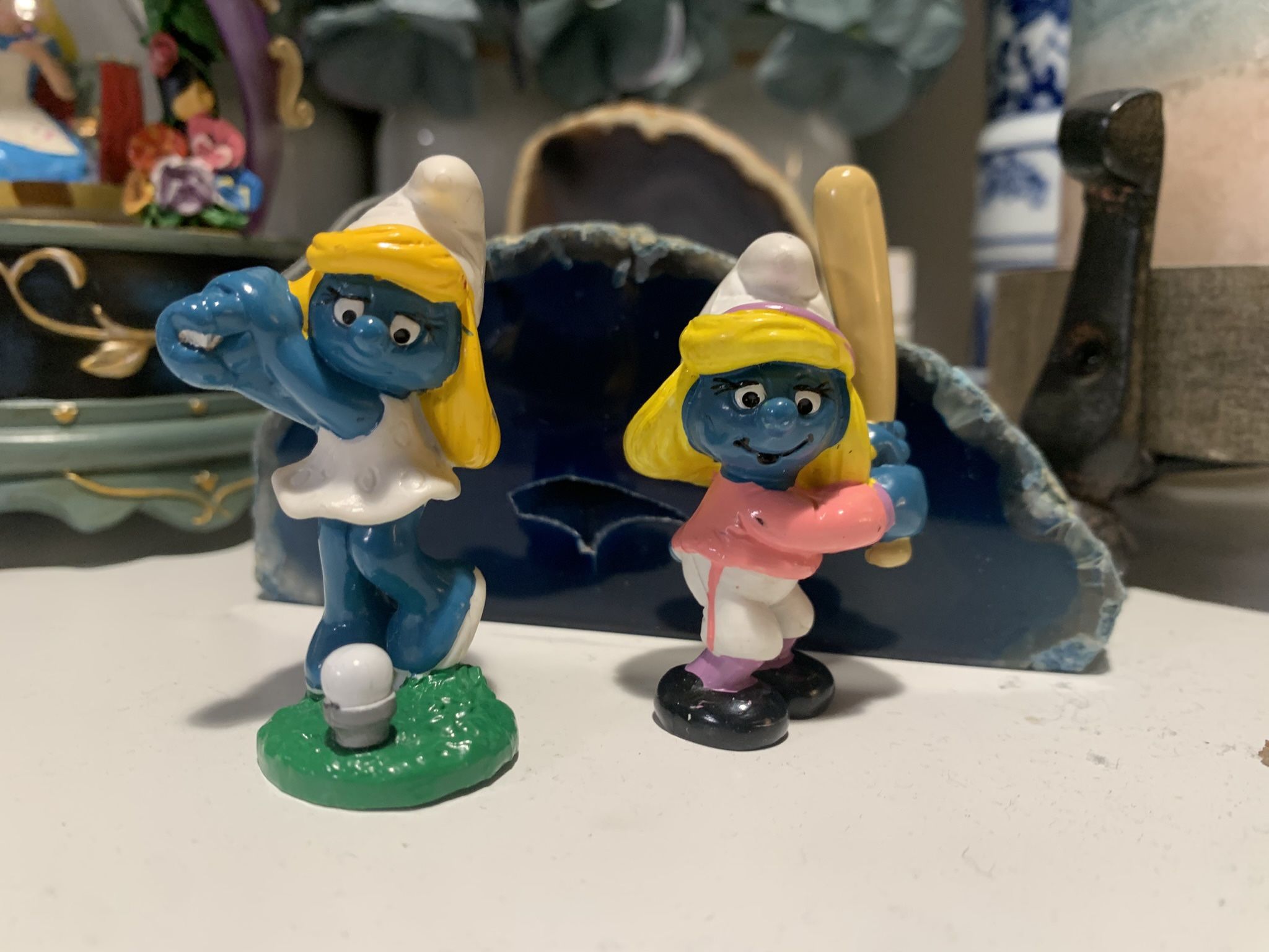 Rare Vintage Smurfette 1984 Baseball Batter And A Vintage Smurfette Golfer