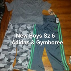 New boys Sz 6 lot Adidas track pants Gymboree camouflage & gray t-shirt nwt