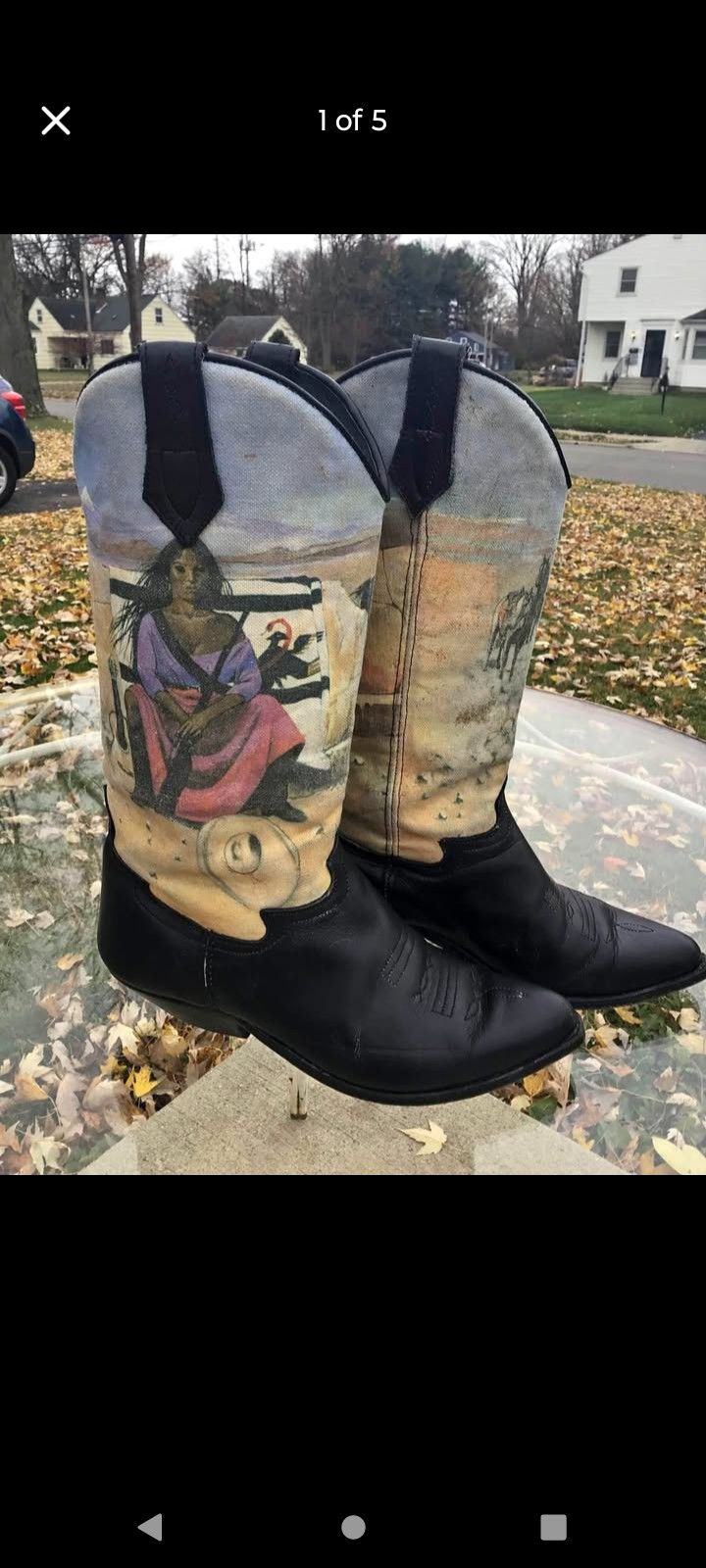 Vintage Seychelles Cowboy Boots Hand Painted Native American Cowgirl 