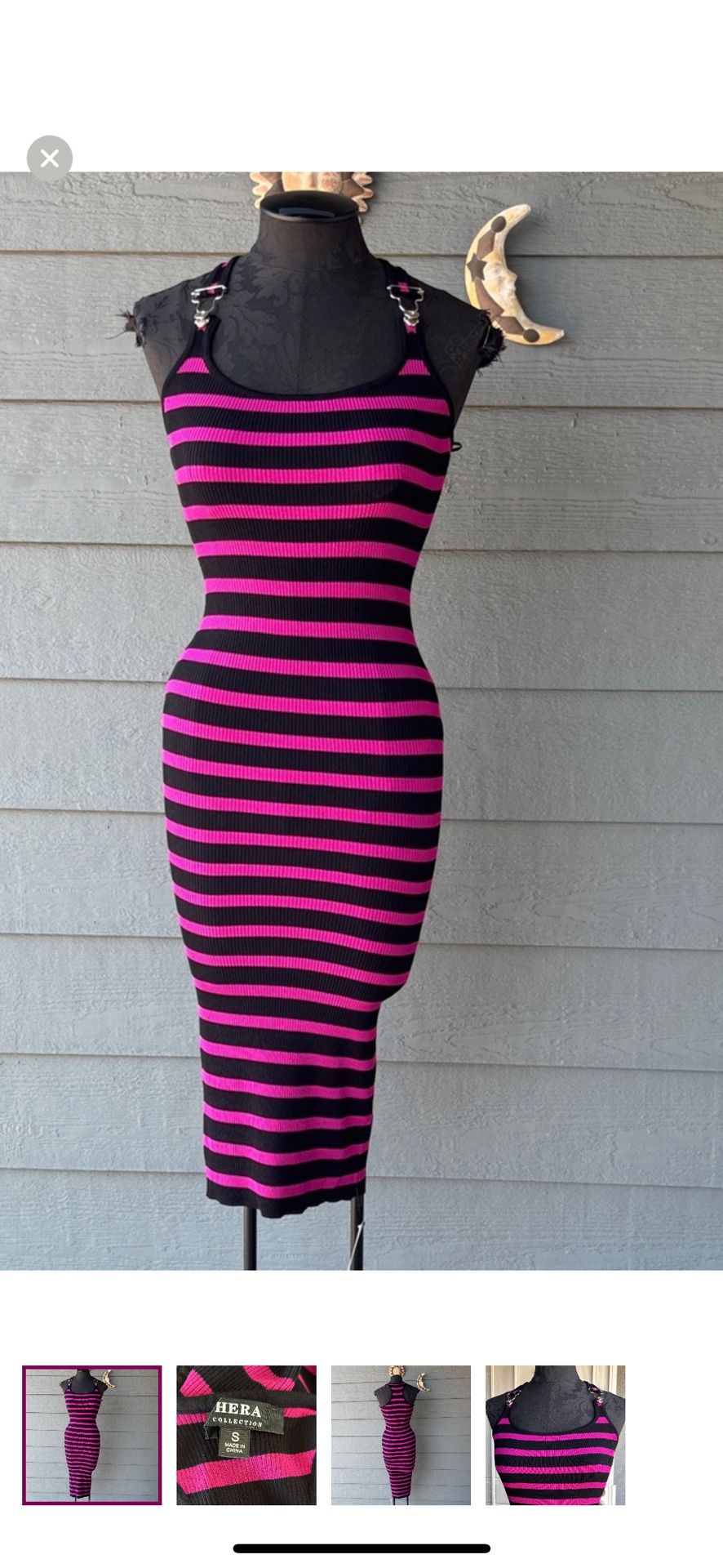 Pink And Black Striped Midi Dress 