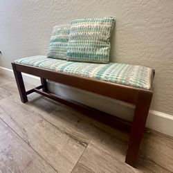 Small Wood Designer Bench With Pillows 
