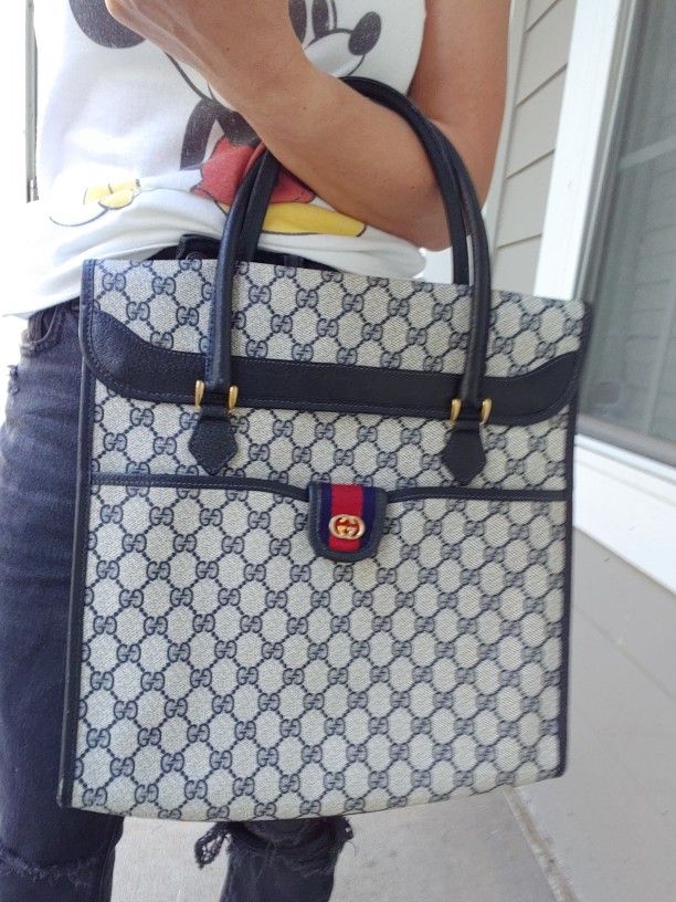 Authentic Vintage Gucci GG Monogram Supreme Sherry Web Ophidia Clutch Tote Bag