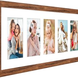 8x24 Collage frame with 5 Openings 4X6 Pictures, Multiple Picture Frame with Mat, Wall or Tabletop Decor