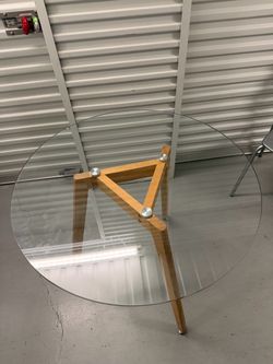 Round Glass Top Dining Table Wood Legs