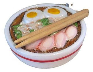 Glass Ramen Bowl Christmas Ornament with Chopsticks Eggs and Narutomaki Foodie