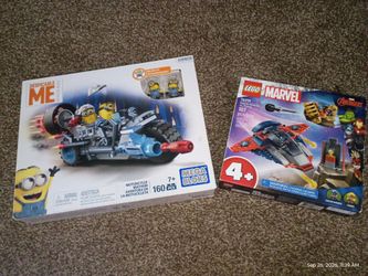 Take both mega blocks and LEGO brand new sealed never open LEGO Marvel Captain America & despicable