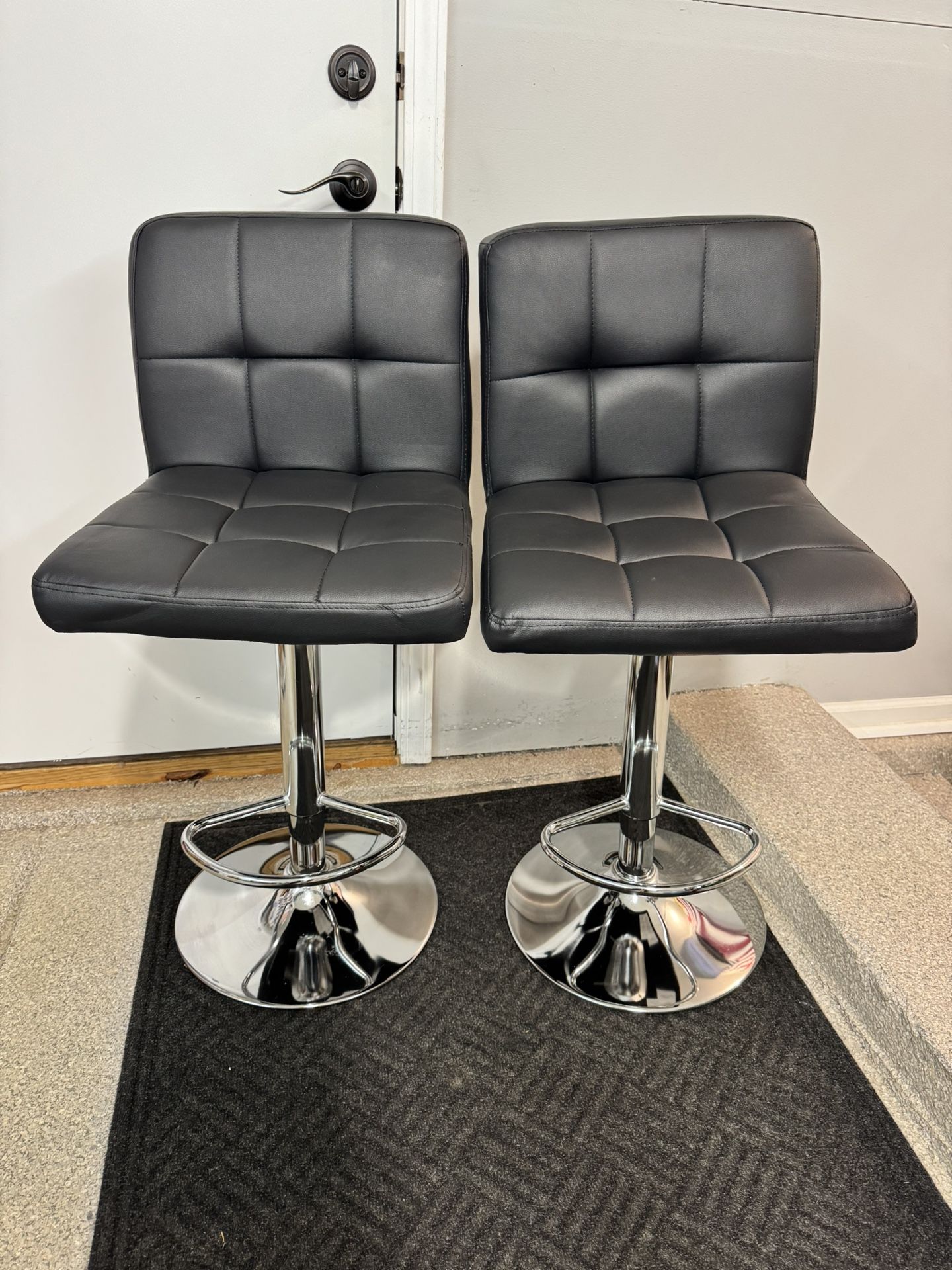 Brand New Black/Chrome Vegan Leather Pair (2) Of Bar Height Height Adjustable Bar Stools