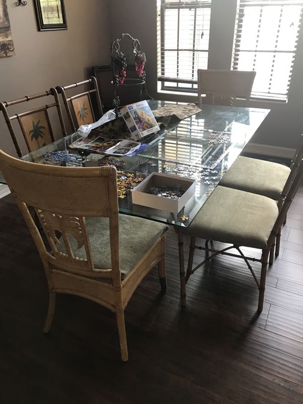Dining Set Gl Top Table And 4 Chairs Palm Tree Themed For In Fort Myers Fl Offerup