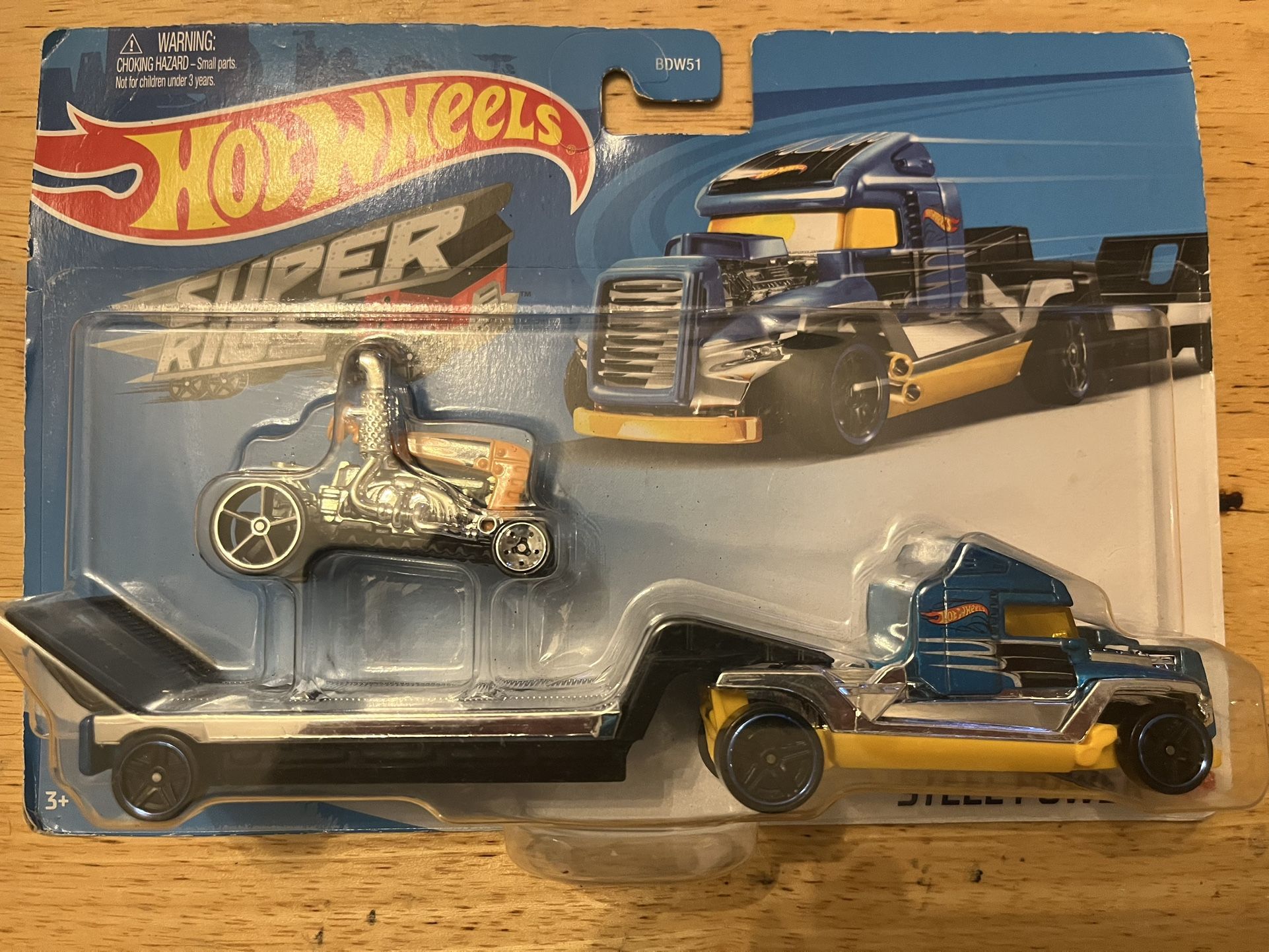 Blue and Yellow Custom Hauler and Motorcycle Toy Set Hot Wheels