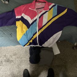 80s 90s Retro Vintage Look Windbreaker Jacket Size LG