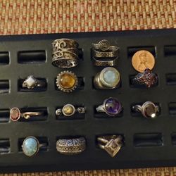 Sterling Silver 925 Signed Ring Collection 13 Heavy Sterling Ring Stones Gems