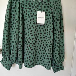 Women's Green / Black Polka Dot Blouse size L
