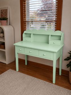 36“ Writing Desk with Built-in Outlet and Detachable Hutch, Wooden Study Desk for Small Place and Home Office, Green