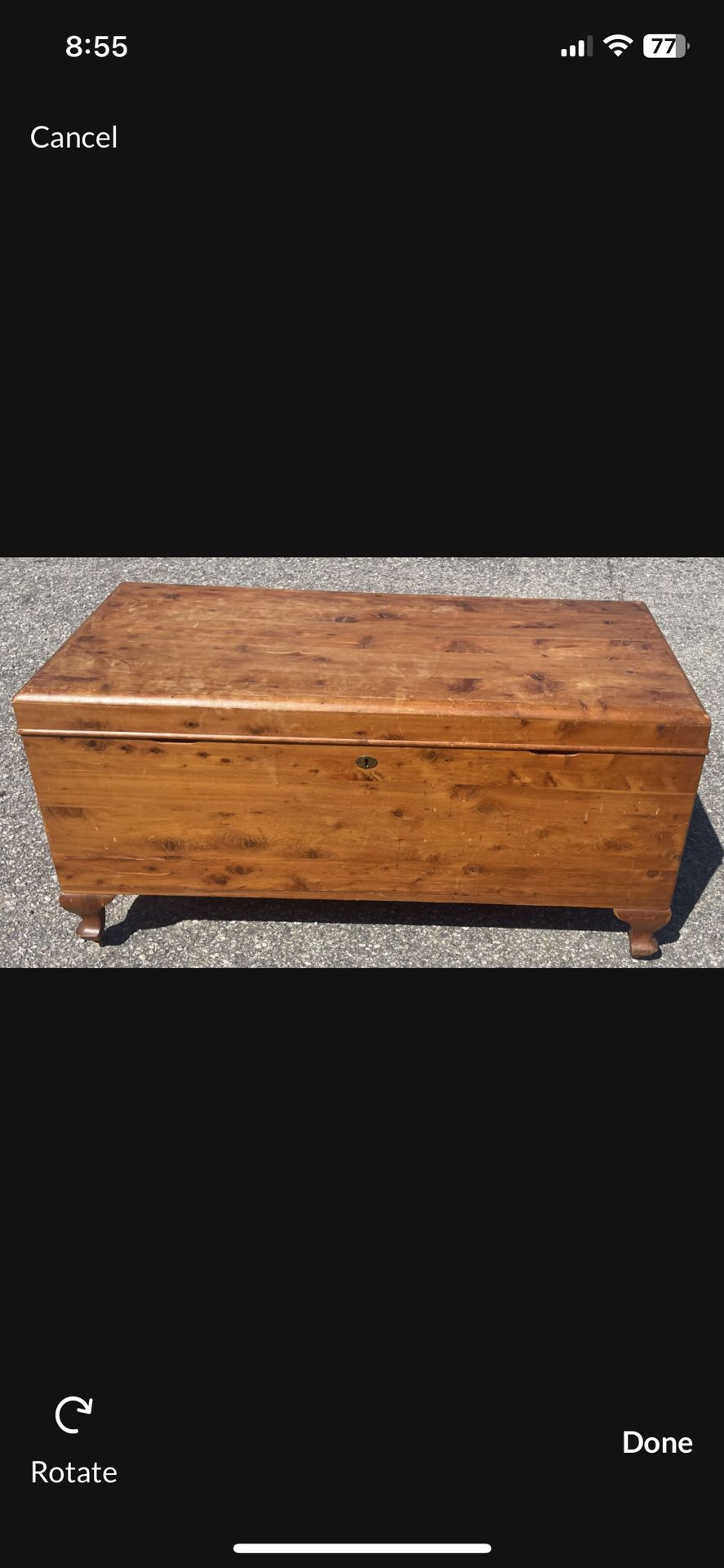Early 20th C. West Branch Novelty Co Knotty Pine Cedar-Lined Chest on Caster Feet