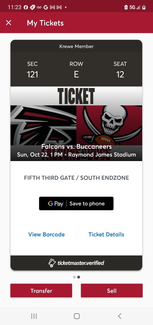 Two Tampa Bay Buccaneers Vs Atlanta Falcons Tickets