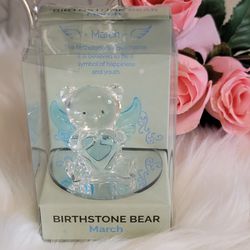 Interiors By Design March Birthstone Bear Angel Figurine Beautiful gift boxed