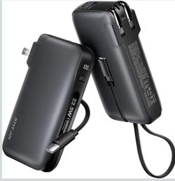 22.5W Portable Charger with Built-in USB-C Cable & Wall Plug, 10,000mAh Fast Charging USB C Power Bank