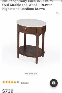 Round Wood Side Table with Marble Top