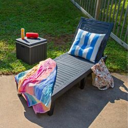 F） Outdoor Chaise Lounge Chair, Single, Black 5-Position Adjustable Backrest, Waterproof & Lightweight, Durable Indoor/Outdoor, For Garden Pool Beac$5