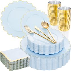 210 Pcs Light Blue Plastic Dinnerware Set - Baby Blue Plastic Plates Napkins - 30 guest