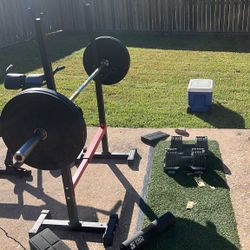🏋️‍♂️ Full Home Gym Bundle – Olympic Bar, Plates, Rack – $375 (Zelle/Venmo) / $400 (Cash)