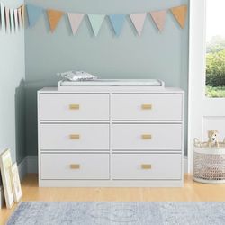 6-Drawer White Wooden Chest of Drawers Storage Dresser Freestanding Cabinet Baby Changing Table