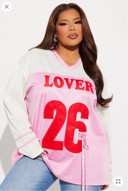 Women’s Fashion Nova plus size Pink and Red 'LOVER 26' V-Neck Jersey Top size 3X