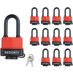 12 Colored Waterproof Padlocks, Red-Covered Laminated Steel Lock, Same Color with Same Key - RED