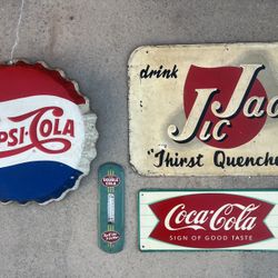 Antique Vintage Sign Man Cave Soda Porcelain Pepsi Coca Cola Mid Century Modern Old