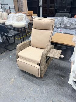 outdoor recliner with adjustable tray, beige
