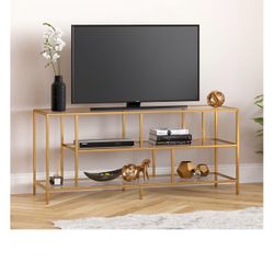 Evelyn&Zoe Winthrop TV Stand with Glass Shelves for TV's up to 60", Gold