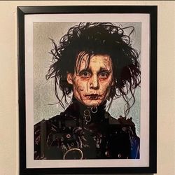 edward scissorhands custom art piece on black frame