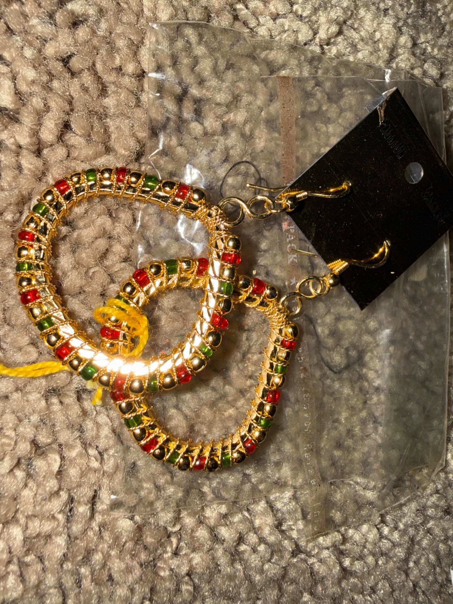 Red green and gold earrings
