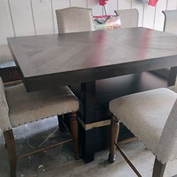 Very Stylish Tall Dining Table With 4 Chairs And A Bench
