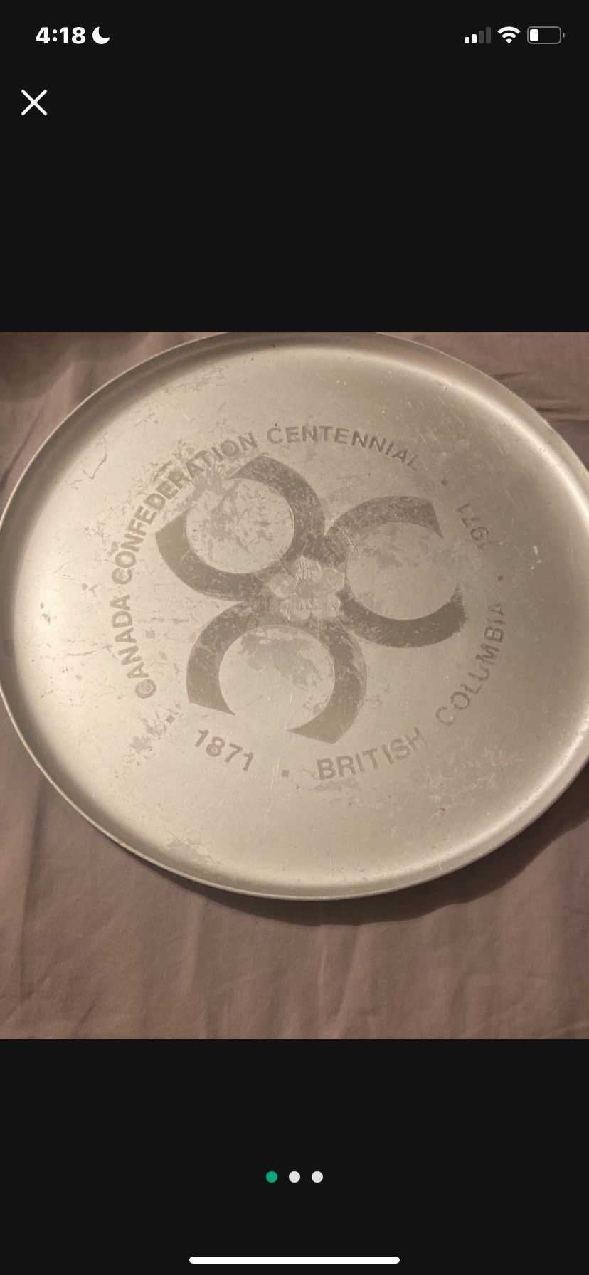 Vintage British Columbia Canada Confederation Centennial 13" Platter 100 Years