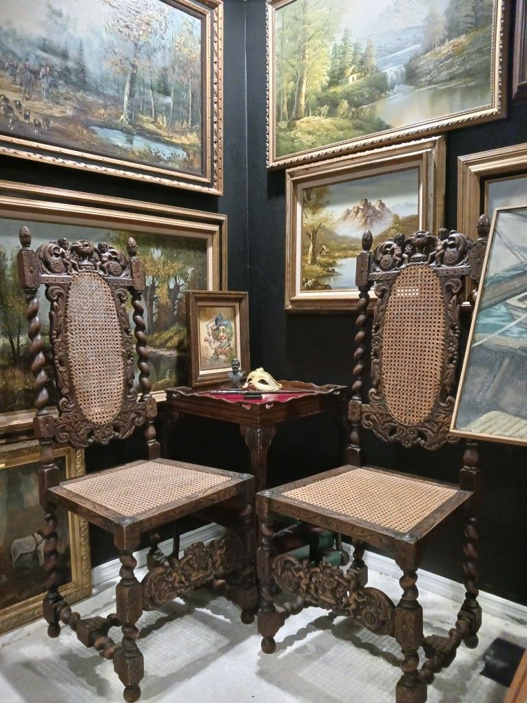 2 Vintage Hand Carved Chairs