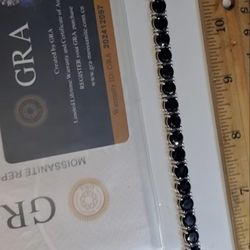 8" Inch Black Moissanite Braclet, 925 Sterling Silver, Passes Diamond Tester, New