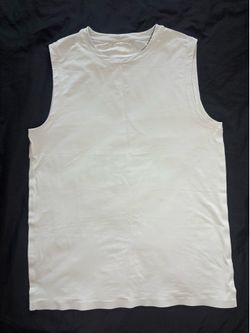 Alo Men's White Sleeveless Tank Top S Crew Neck Stretch Polyester Solid
