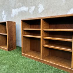 Pair of Oak Low Bookcases / Shelving Units