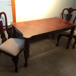 Solid Wood Desk And Two Chairs