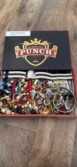 Mixed Costume Jewelry Lot in Cigar Box