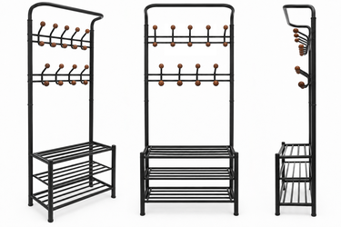 Metal Entryway Coat & Shoe Rack - Black