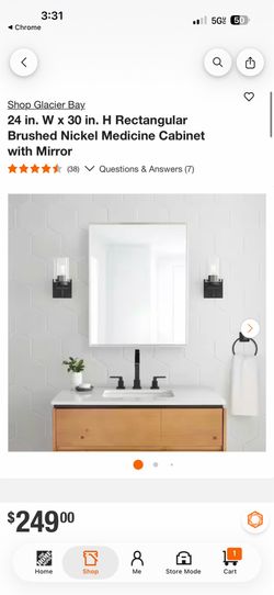 Shop Glacier Bay. 24 in. W × 30 in. H Rectangular Brushed Nickel Medicine Cabinet with Mirror
